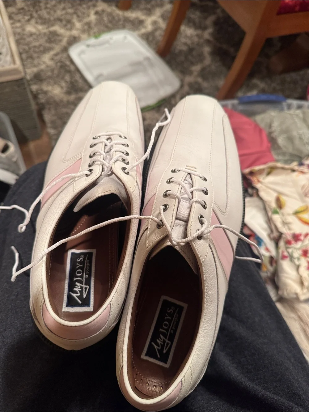 FootJoy White and Pink Leather Lace-Up Oxfords